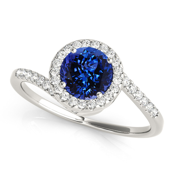 Lovely Halo Tanzanite Engagement Ring Curved Bypass