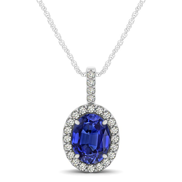 Classic Drop Halo Necklace with Oval AAA Tanzanite Pendant