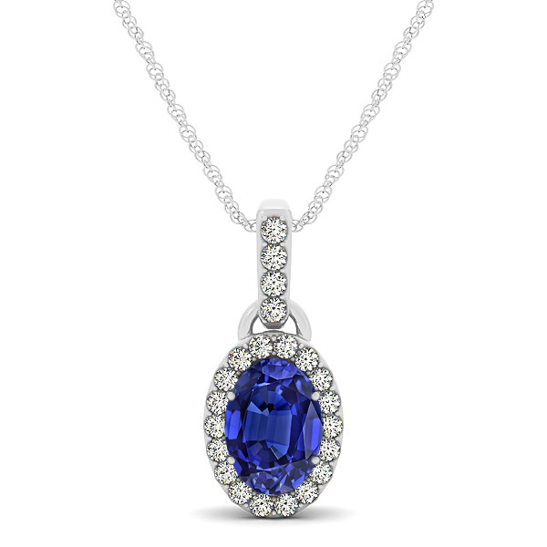 Lovely Halo Oval Tanzanite Necklace in Gold, Silver or Platinum