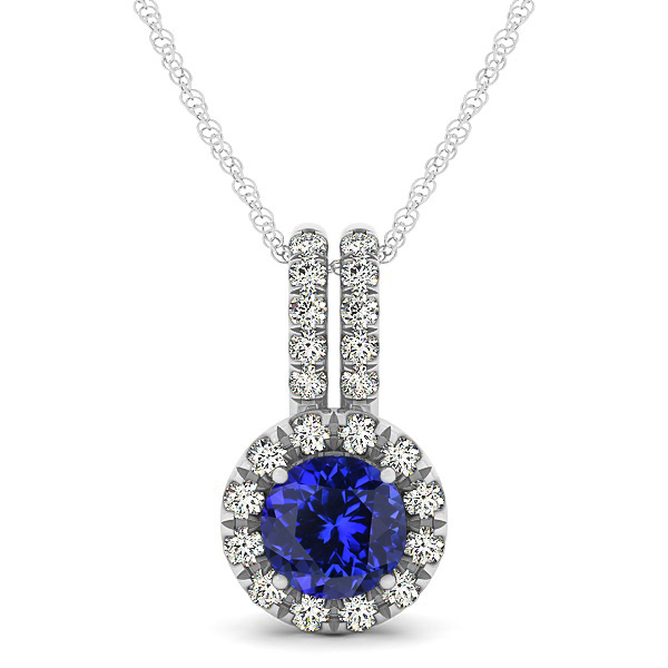 Luxury Halo Drop Necklace with Round Cut Tanzanite Gemstone