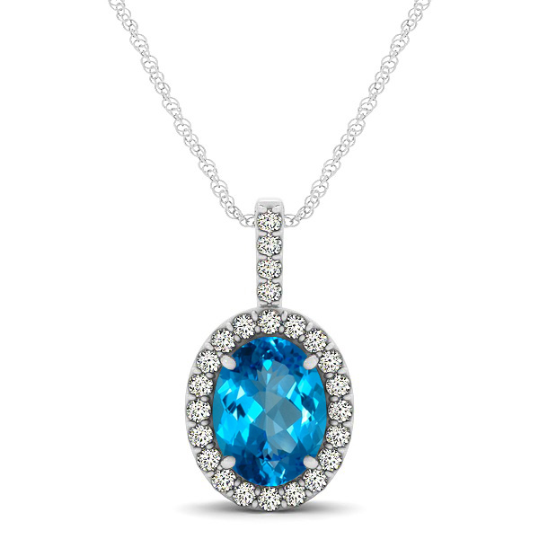 Classic Drop Halo Necklace with Oval AAA Topaz Pendant