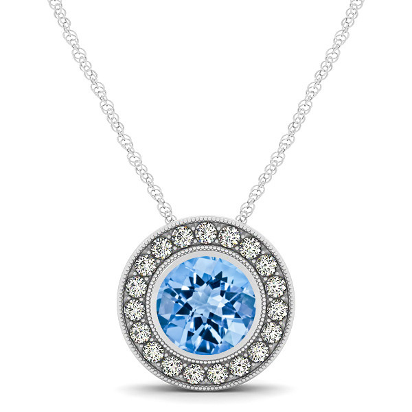Classy Halo Necklace with Round Cut Topaz Pendant