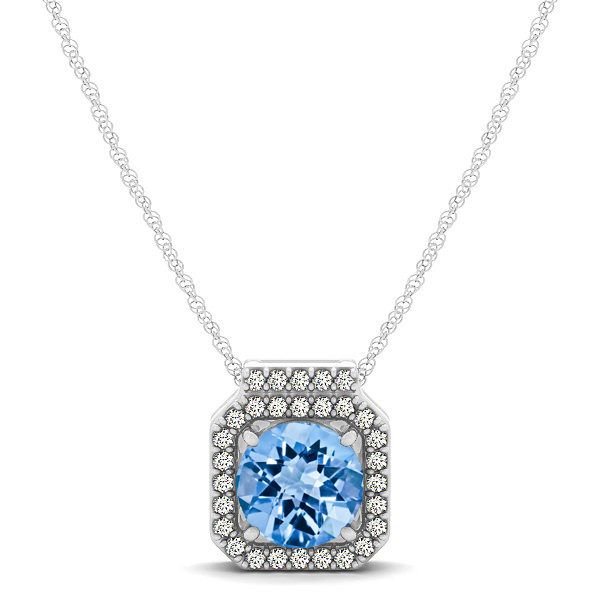 Square Halo Necklace with Round Cut Topaz Pendant