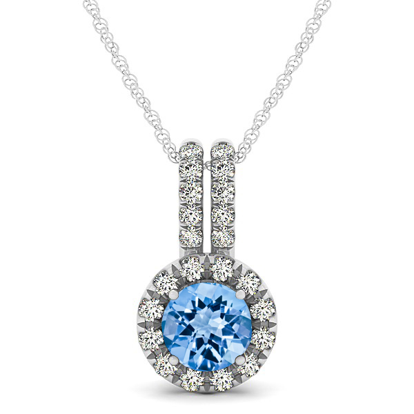 Luxury Halo Drop Necklace with Round Cut Topaz Gemstone