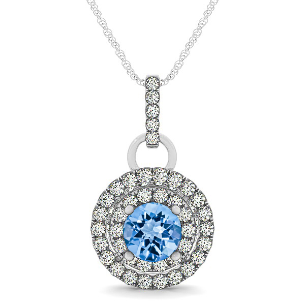 Royal Dual Halo Topaz Necklace with Circle Pendant