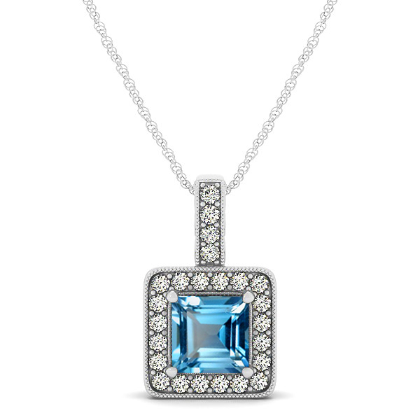 Square Topaz Halo Necklace in Gold or Sterling Silver