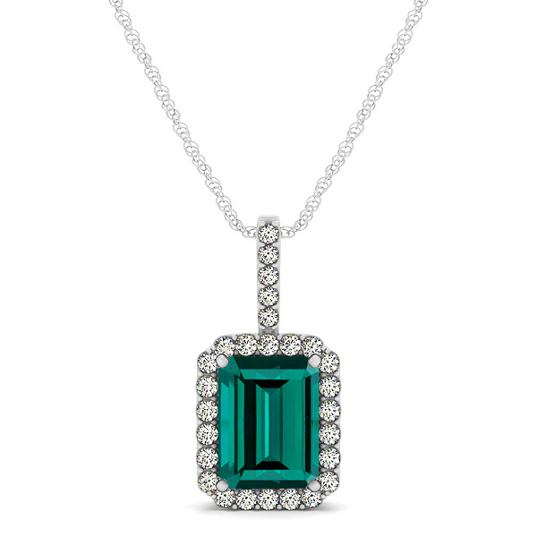 Halo Emerald Cut Tourmaline Necklace Classic Design