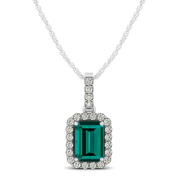 Classic Emerald Cut Tourmaline Necklace with Halo Pendant