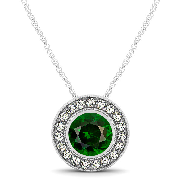 Classy Halo Necklace with Round Cut Tourmaline Pendant