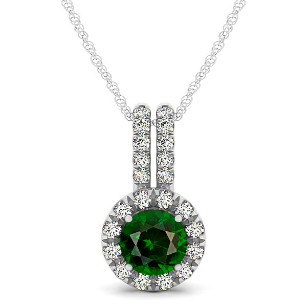 Luxury Halo Drop Necklace with Round Cut Tourmaline Gemstone