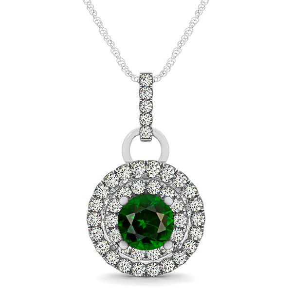 Royal Dual Halo Tourmaline Necklace with Circle Pendant
