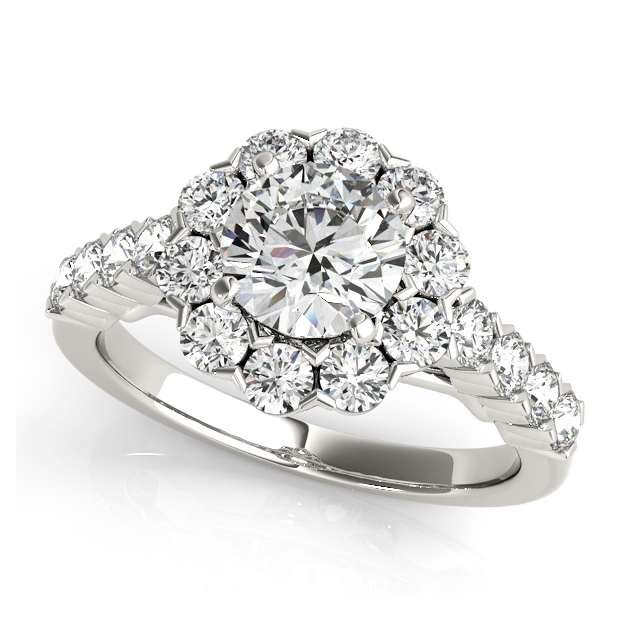 One Carat Floral Halo Engagement Ring Round Cut