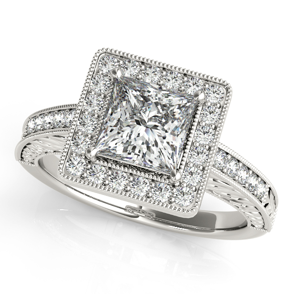 Bold Princess Cut Halo Engagement Ring w/ Side Stones