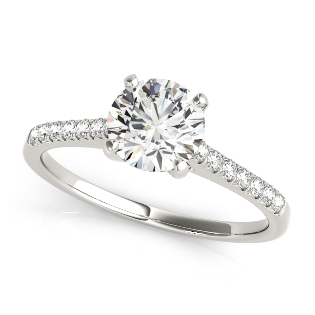 Thin Shank Side Stone Round Cut Engagement Ring
