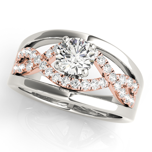Unique Criss Cross Engagement Ring Two Tone Round Diamonds