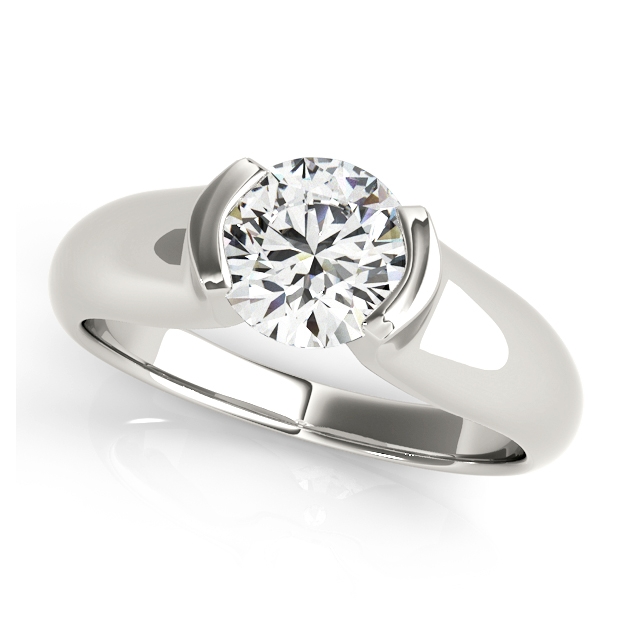 Bezel Solitaire Engagement Ring Setting with Wide Shank
