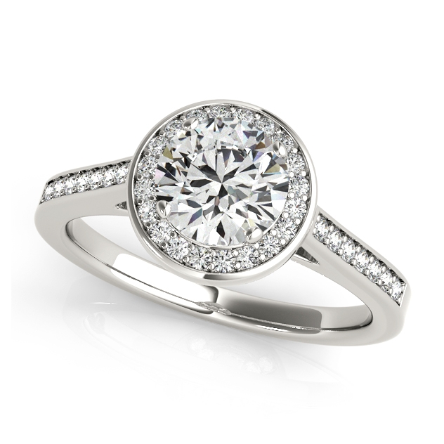 Round Bezel Halo Side Stone Diamond Engagement Wedding Ring