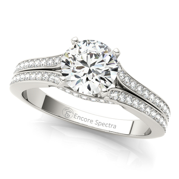 Elegant Split Shank Solitaire Side Stone Engagement Ring