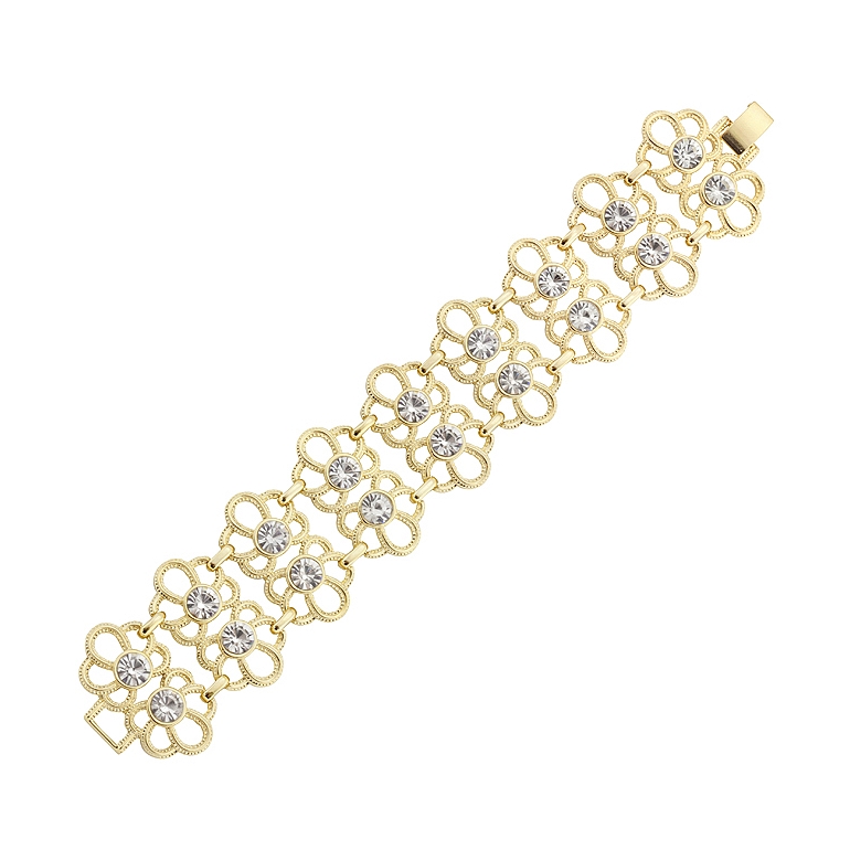 Link Gold Crystal Floral Fashion Bracelet