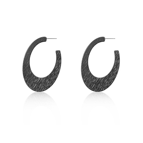 Contemporary Hematite Textured Hoop Earrings