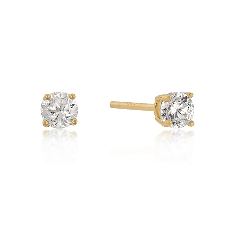Classic 4mm New Sterling Silver Round Cut CZ Studs Gold