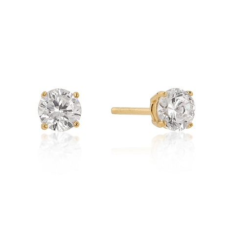 Classic 5mm New Sterling Silver Round Cut CZ Studs Gold