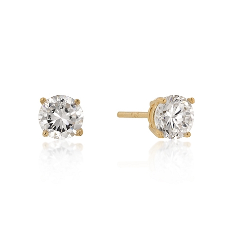 Classic 6mm New Sterling Silver Round Cut CZ Studs Gold