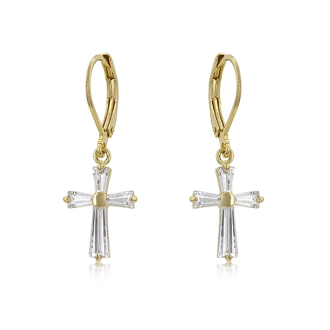 Cubic Zirconia Goldtone Cross Earrings
