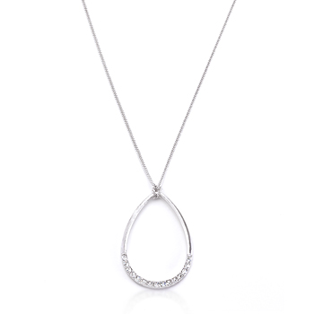 Contemporary Silver Tone Crystal Teardrop Necklace
