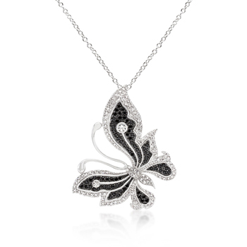 Classic Black and White Large CZ Butterfly Pendant