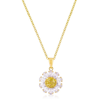 Classic Goldtone Purple and Yellow Cubic Zirconia Floral Pendant 4.74 CT