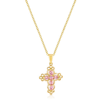 Religious Golden Filigree Cross Pendant 1.2 CT