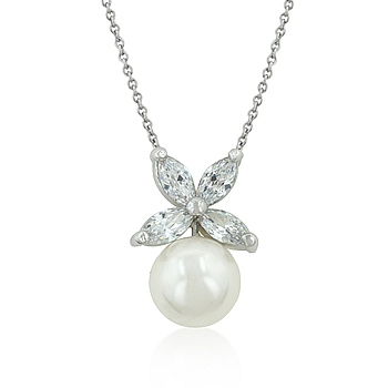 Bridal Butterfly White Pearl Pendant