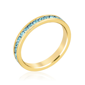 Eternity Stylish Stackables Aqua Crystal Gold Ring .35 CT