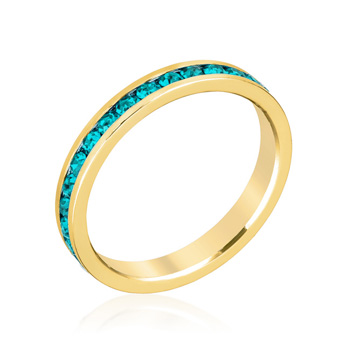 Eternity Stylish Stackables Turquoise Crystal Gold Ring .35 CT