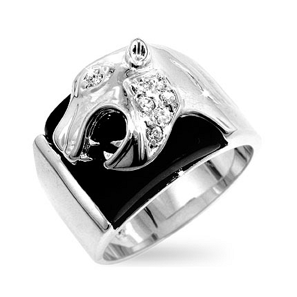 Contemporary Onyx Panther Mens Ring