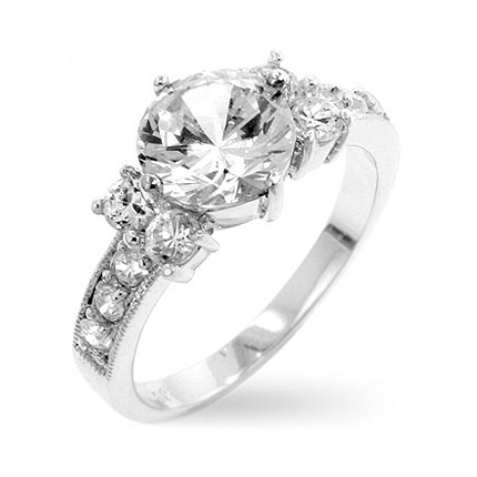 Encore CZ Engagement Ring with 3 Stone Design