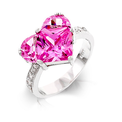 Sweetheart Heart Cocktail Ring with Oversized Pink CZ