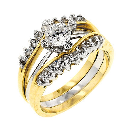 Engagement Two Tone CZ Anniversary Ring Set