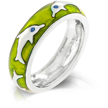 Green Apple Dolphin Enamel Ring