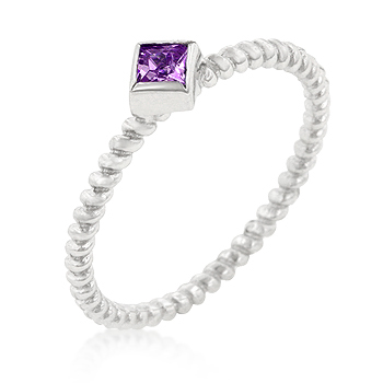 Engagement Twisted Petite Amethyst Solitaire Silver Ring