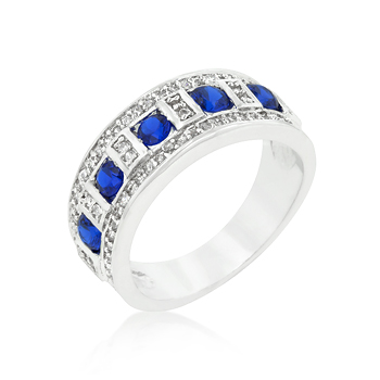 Fashion Blue and Clear Encrusted Silver Tone Wedding Ring