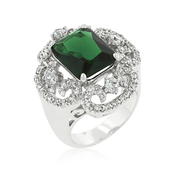 Silver Tone Green Cocktail Ring