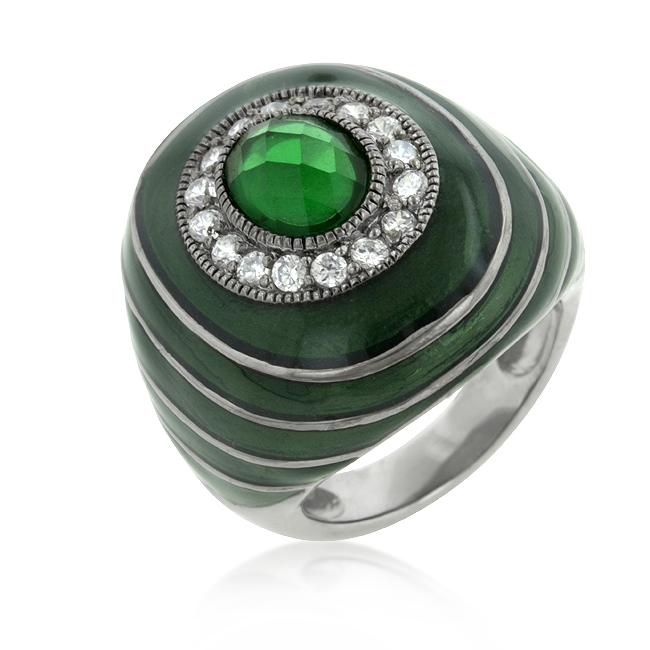 Green Enamel Crystal Cocktail Ring