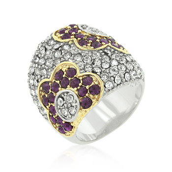 Floral Purple and Clear CZ Rose Ring