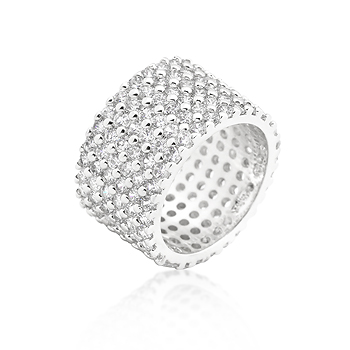 Cocktail Silvertoned Wide Pave CZ Ring
