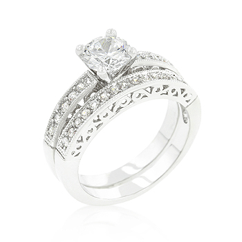Vintage Filigree Engagement & Wedding Ring Set 1.75 CT CZ