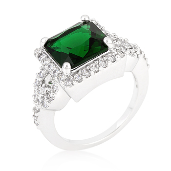 Halo Style Princess Cut Emerald Green Cocktail Ring 3.8 CT