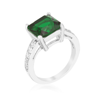 Cushion Cubic Zirconia Simulated Emerald Engagement Ring 5.18 CT