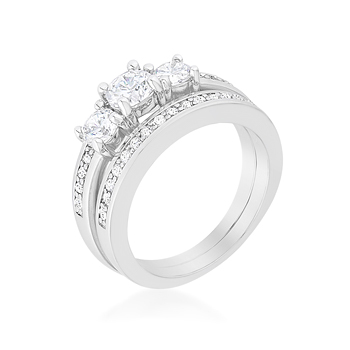 Engagement Three Stone Wedding Ring Set 3.4 CT
